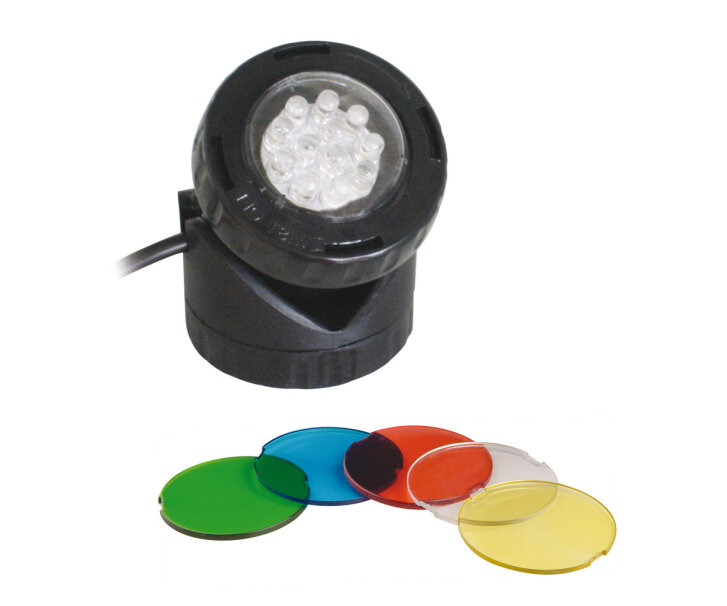 Faretto immersione laghetto stagno LED con ricambi colorati 1,6 watt