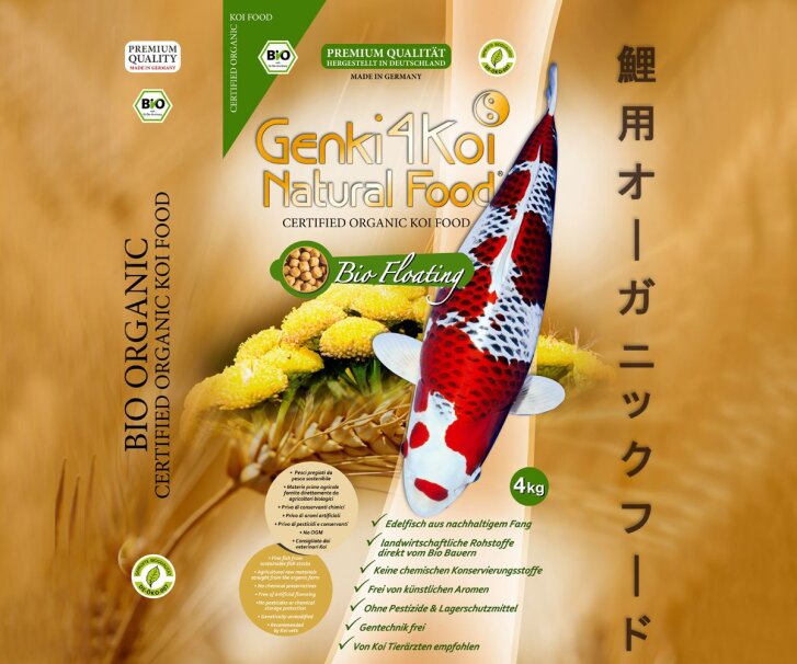 Genki4Koi Natural Food® Bio Floating 2x4 kg IT BIO 013 + 1kg Genki4Koi Color&Grower Bits